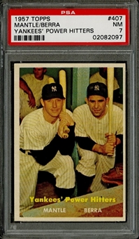 1957 Topps #407 "Yankees Power Hitters" Mantle/Berra - PSA NM 7